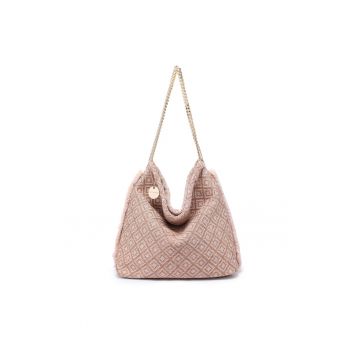 Geanta hobo cu model si barete de lant Valoria - Roz