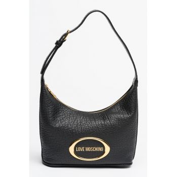 Geanta hobo din piele cu logo metalic - Negru