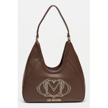 Geanta hobo din piele ecologica cu logo contrastant - Maro inchis