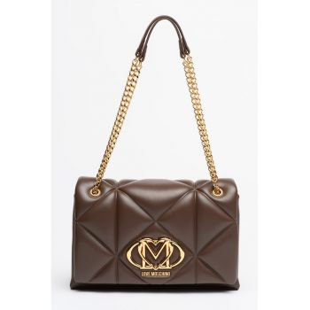 Geanta matlasata cu bareta de umar din lant - Maro inchis