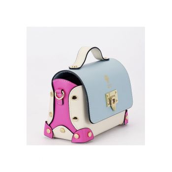 Geanta multicolora din piele naturala 1616 131 Crem Multicolor - 15x21x10