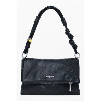 Geanta pliabila de piele ecologica cu bareta de umar - Negru