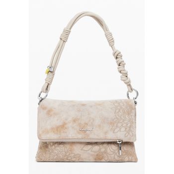 Geanta pliabila de piele ecologica cu bareta de umar si model - Crem