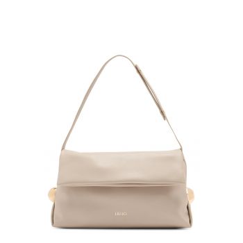 Geanta pliabila din piele ecologica cu bareta de umar - Bej