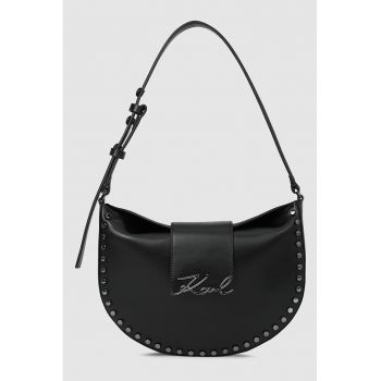 Geanta saddle de piele cu tinte - Negru