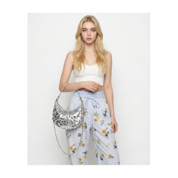 Geanta semiluna cu paiete Vermilia - Argintiu