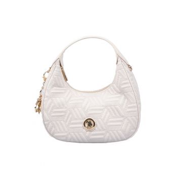 Geanta semiluna de piele ecologica cu bareta de umar si accesoriu detasabil - Crem