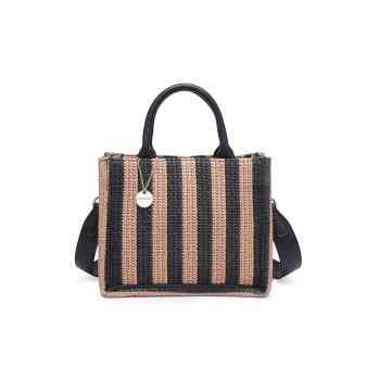 Geanta shopper cu dungi si aspect crosetat Eliara - Maro