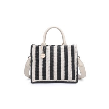 Geanta shopper cu dungi si aspect crosetat Eliara - Negru