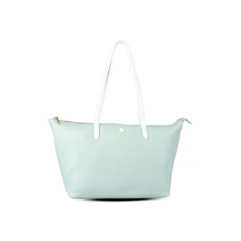 Geanta shopper cu logo - Alb/Verde menta