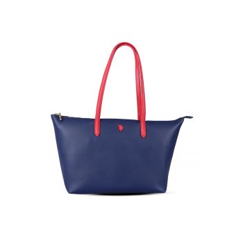 Geanta shopper cu logo - Rosu/Bleumarin