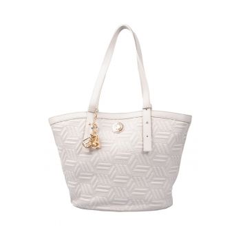 Geanta shopper cu model in relief - Crem