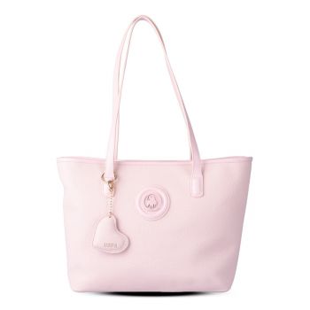 Geanta shopper de piele ecologica cu fermoar - Roz pastel