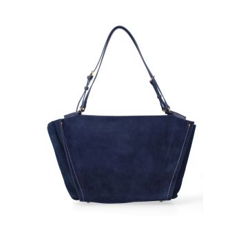 Geanta shopper de piele intoarsa cu bareta Evanthe Chic - Bleumarin