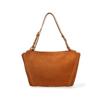 Geanta shopper de piele intoarsa cu bareta Evanthe Chic - Maro camel