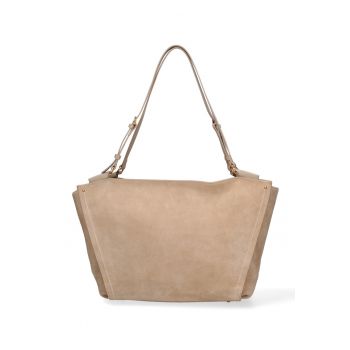 Geanta shopper de piele intoarsa cu bareta Evanthe Chic - Maro camel