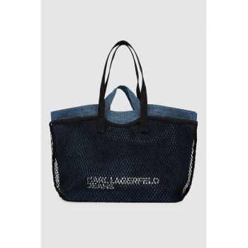 Geanta shopper din denim cu garnituri de plasa - Negru/Albastru inchis