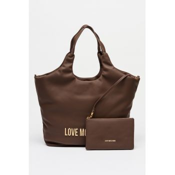 Geanta shopper din piele ecologica cu logo - Maro inchis