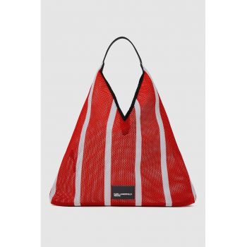 Geanta shopper din tricot - Rosu vermillion/Alb murdar