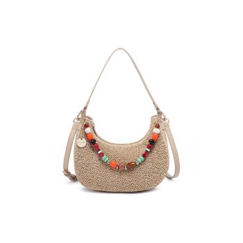 Geanta texturata cu bareta detasabila de umar - cu margele Zelia Elite - Bej
