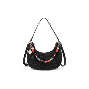 Geanta texturata cu bareta detasabila de umar - cu margele Zelia Elite - Maro