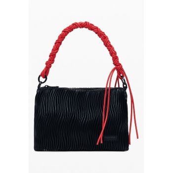 Geanta texturata din piele ecologica cu bareta de umar - Negru