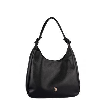 Geanta tip hobo din piele ecologica - Negru - 35x38x12