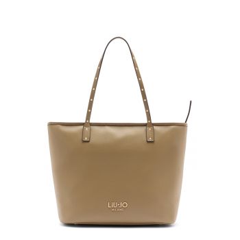 Geanta tote cu detaliu logo - Maro/Bej