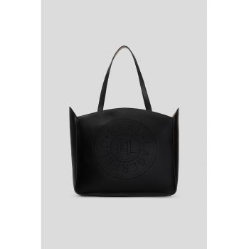Geanta tote din piele cu logo cu perforatii - Negru