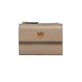 Portofel de piele cu capse - Maro taupe deschis