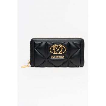 Portofel de piele ecologica cu detaliu logo - Negru