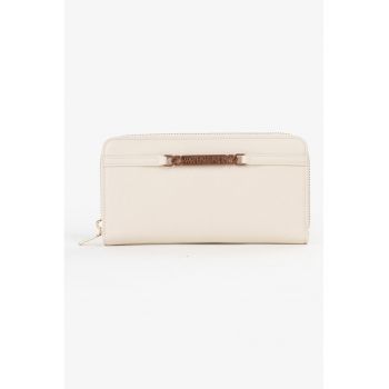 Portofel de piele ecologica cu fermoar - Crem