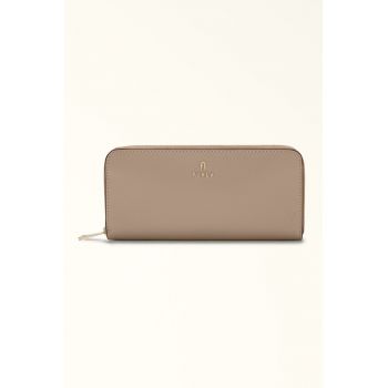 Portofel din piele cu fermoar si detaliu logo Camelia