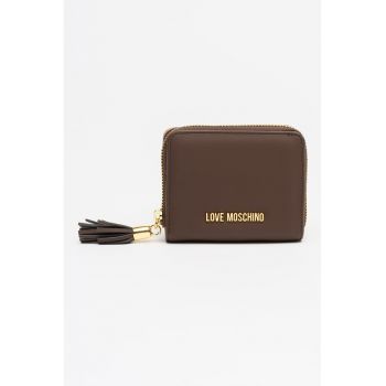 Portofel din piele ecologica cu detaliu cu canaf - Maro inchis