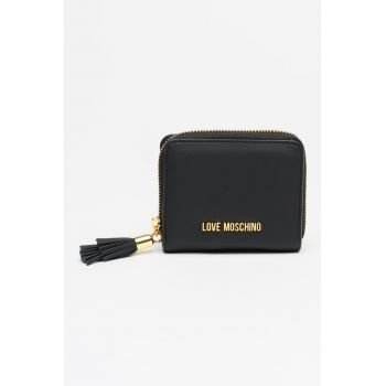 Portofel din piele ecologica cu detaliu cu canaf - Negru