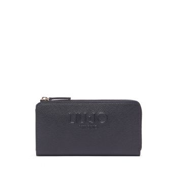 Portofel din piele ecologica saffiano cu fermoar - Negru