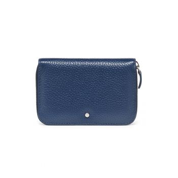 Portofel din piele Saffiano cu fermoar - Albastru inchis/Albastru