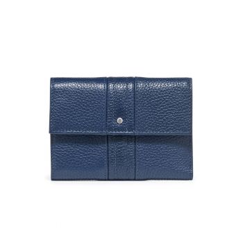 Portofel pliabil de piele cu aspect texturat - Albastru inchis