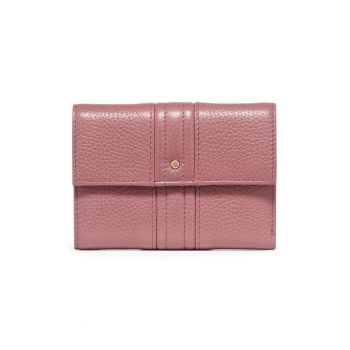 Portofel pliabil de piele cu aspect texturat - Fucsia