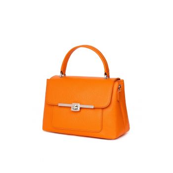 Poseta din piele naturala  Sierra portocalie - 18x25x12cm - 2 compartimente - maner detasabil