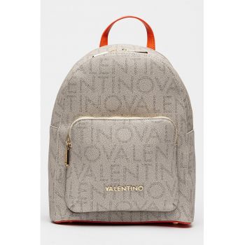 Rucsac de piele ecologica cu model logo Regina - Maro inchis/Gri deschis/Portocaliu mandarina