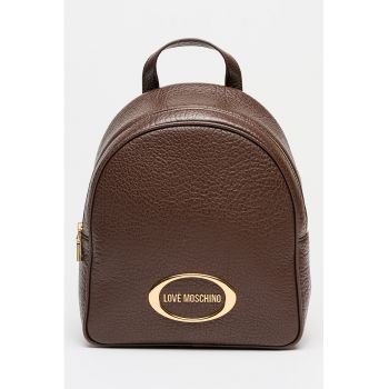 Rucsac din piele cu logo metalic - Maro pamantiu