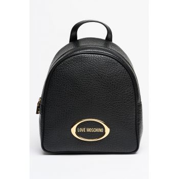 Rucsac din piele cu logo metalic - Negru