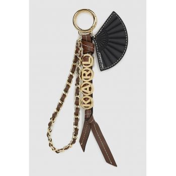Breloc de piele ecologica cu logo metalic - Auriu/Negru/Maro