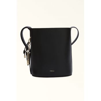 Geanta bucket din piele cu logo - Negru