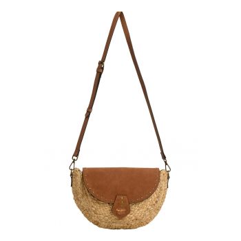 Geanta crossbody cu clapa din piele intoarsa Jute - Maro/Galben pai