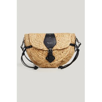 Geanta crossbody cu clapa Jute - Negru/Galben pai