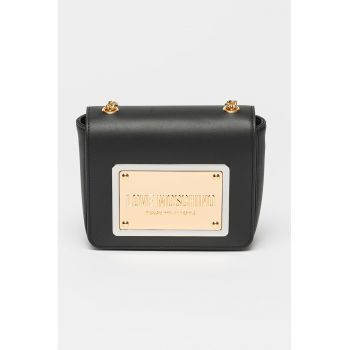 Geanta crossbody cu clapa si logo metalic - Auriu/Negru/Argintiu