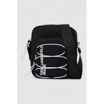 Geanta crossbody cu fermoar si logo - Negru