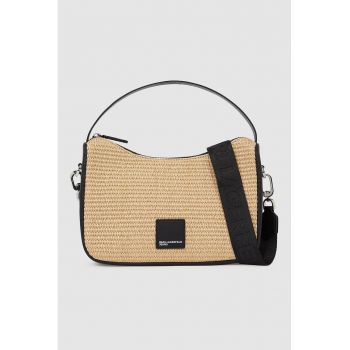 Geanta crossbody cu garnituri din material sintetic - Negru/Maro nisip